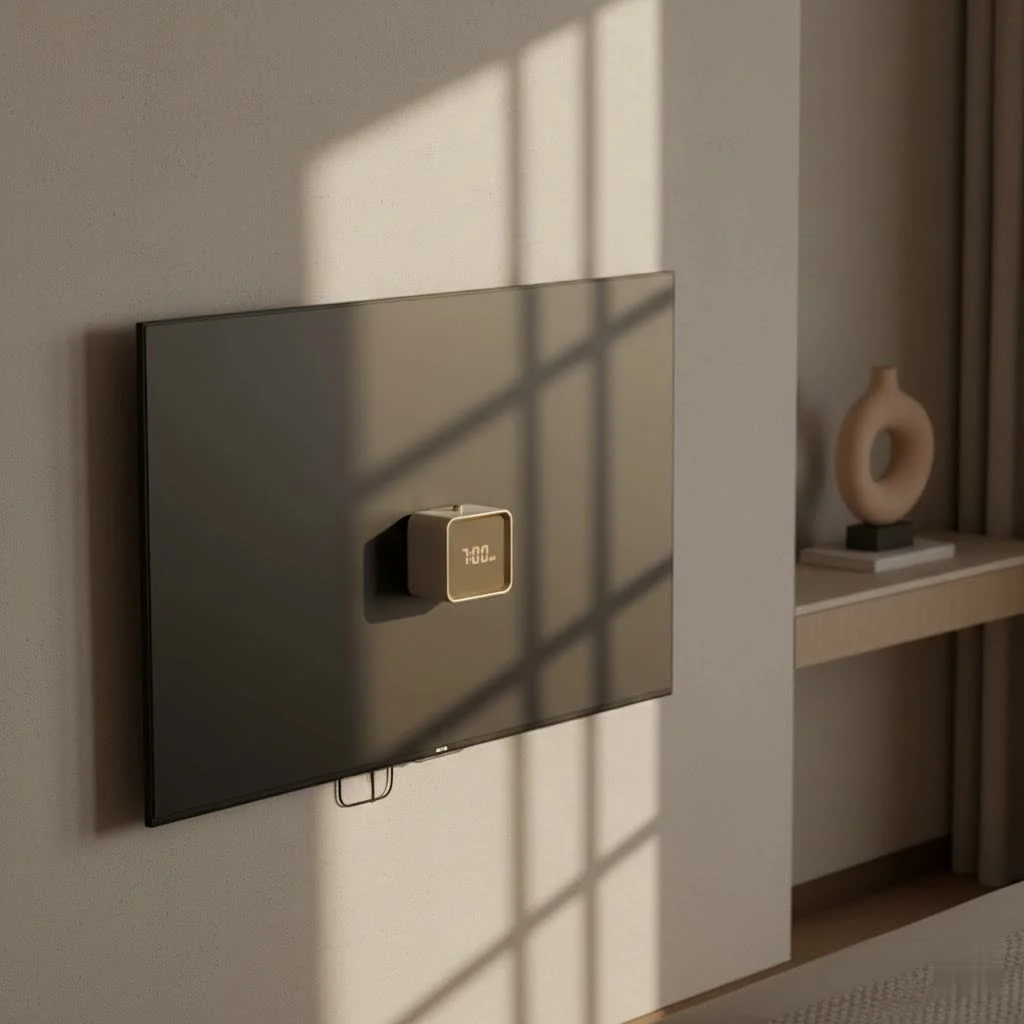 Sharp alarm clock with a bright digital display and a bed shaker