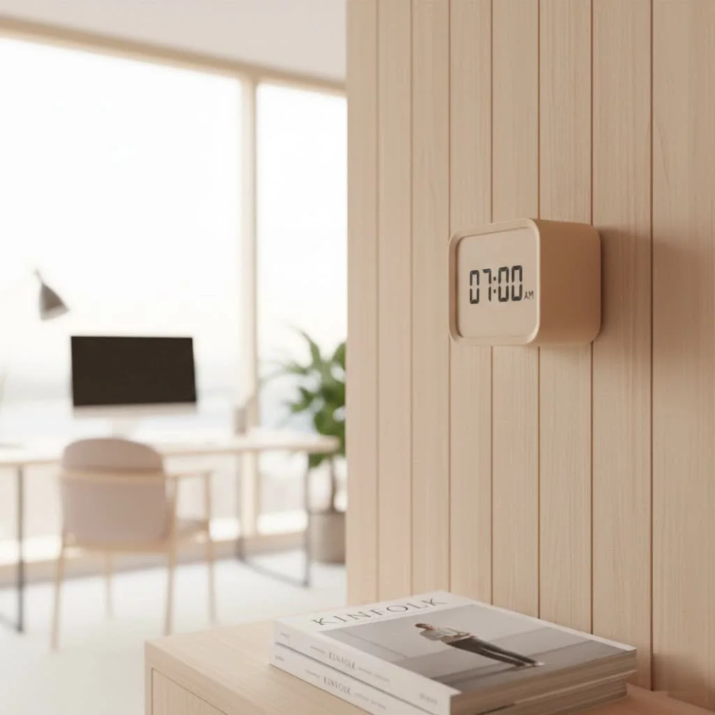 Sunrise alarm clock gradually brightening a bedroom