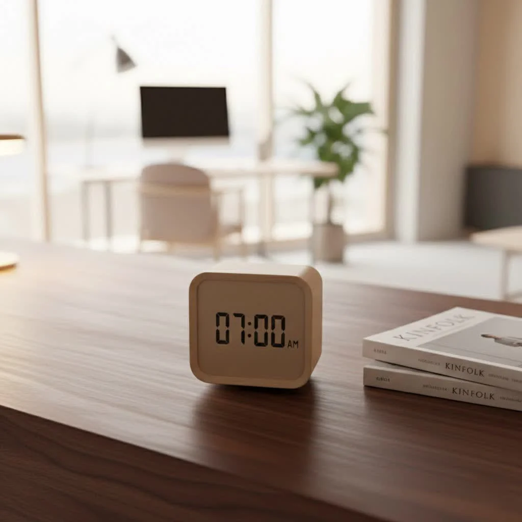 Wireless charging alarm clock on a nightstand