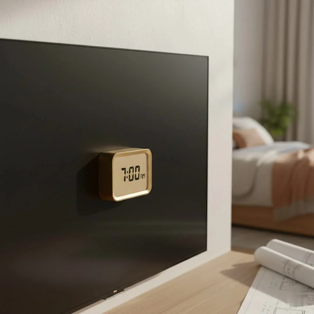 Laptop displaying an online alarm clock interface
