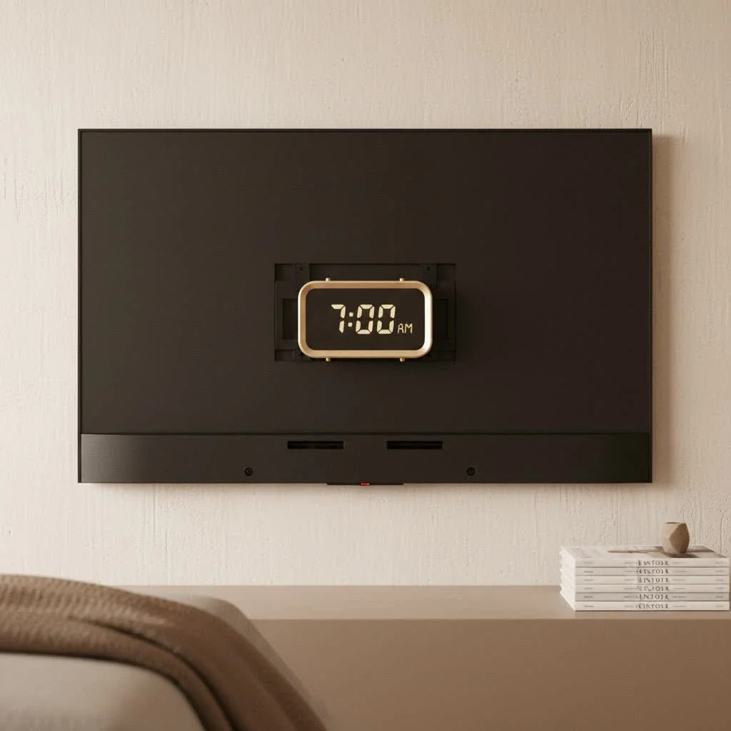 Close-up of a modern digital alarm clock displaying the time 7:00 AM