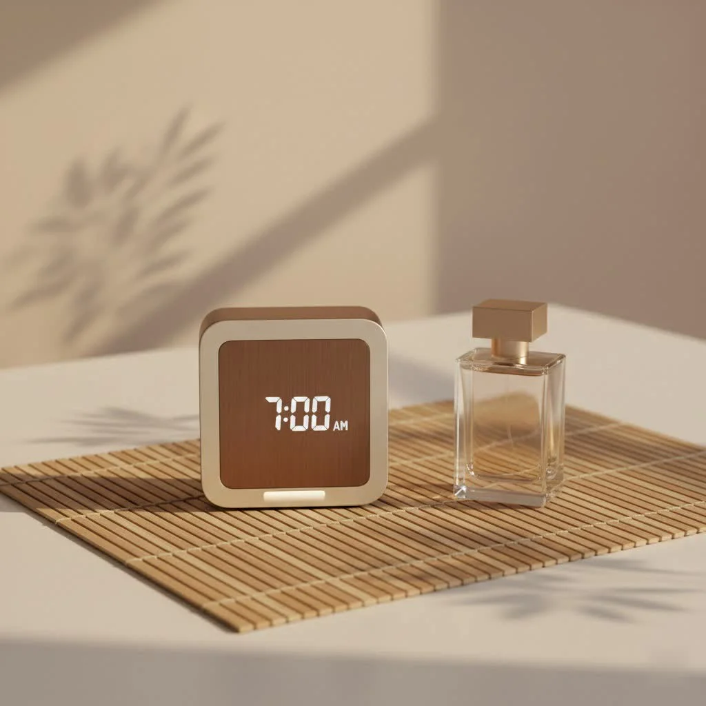 Sun lamp alarm clock illuminating a bedroom