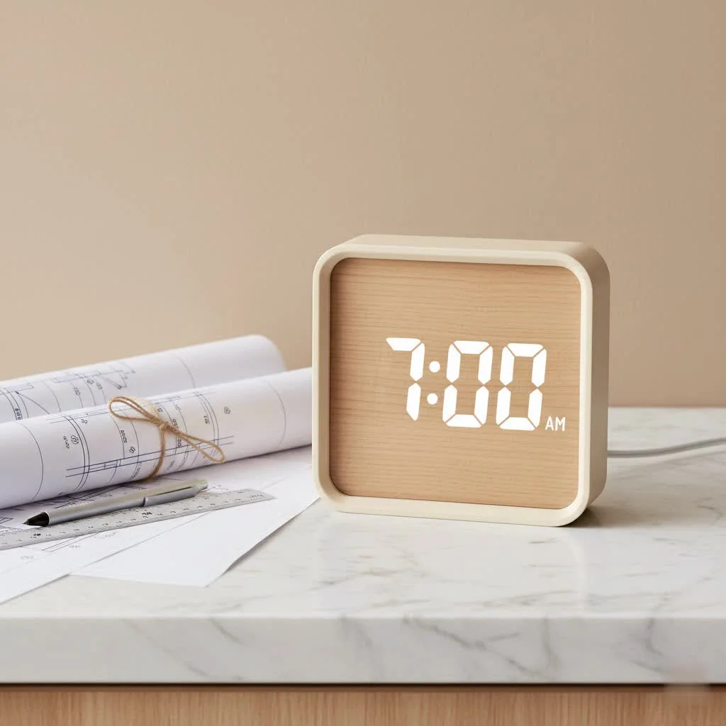 Sunlight alarm clock simulating a sunrise on a bedside table