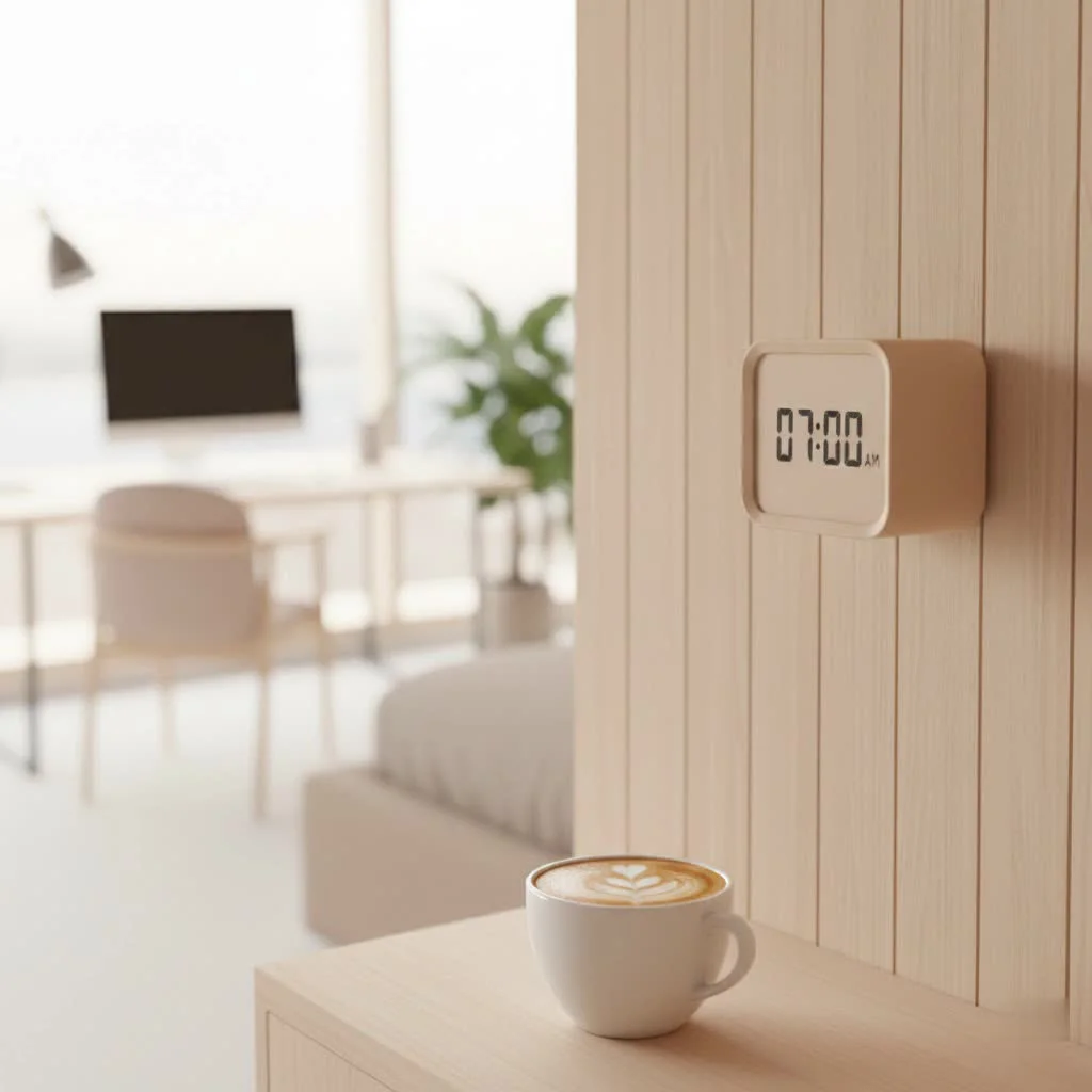 Light up alarm clock displaying time and a gradual sunrise simulation